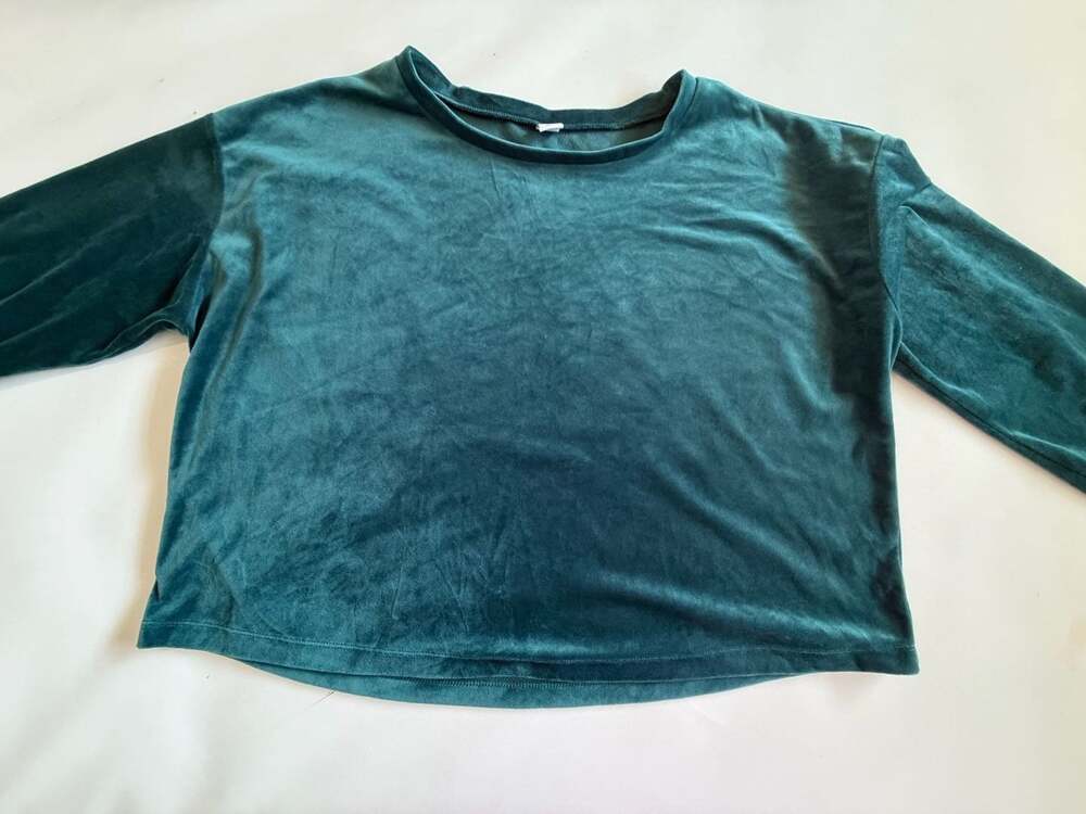 Old Navy Sweatshirt Womens L Teal Green Velour Velvet Soft Crewneck